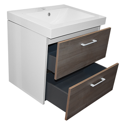 LAVABO RESINA 60CM + MEUBLE START 60 BLANCO/ROBLE CEREZO MUEBLE 2 CAJONES KIT   1151+7563 (RDL)