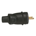 FICHE IP44 2P+T 16A CAOUTCHOUC SORTIE LATERALE NOIR 050445