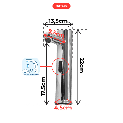 ROBINET LAVABO INFRAROUGE CORPS INOX A2 304 1 FLEXIBLE INOX1010103074