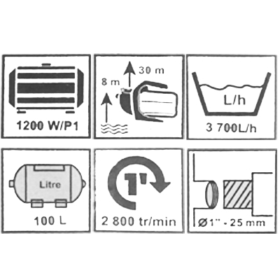 SURPRESSEUR EKOMAX JET1200/100  230V/50 100L 1200W 1.7HP 3700L/h 30M 21,9KG 3060208112