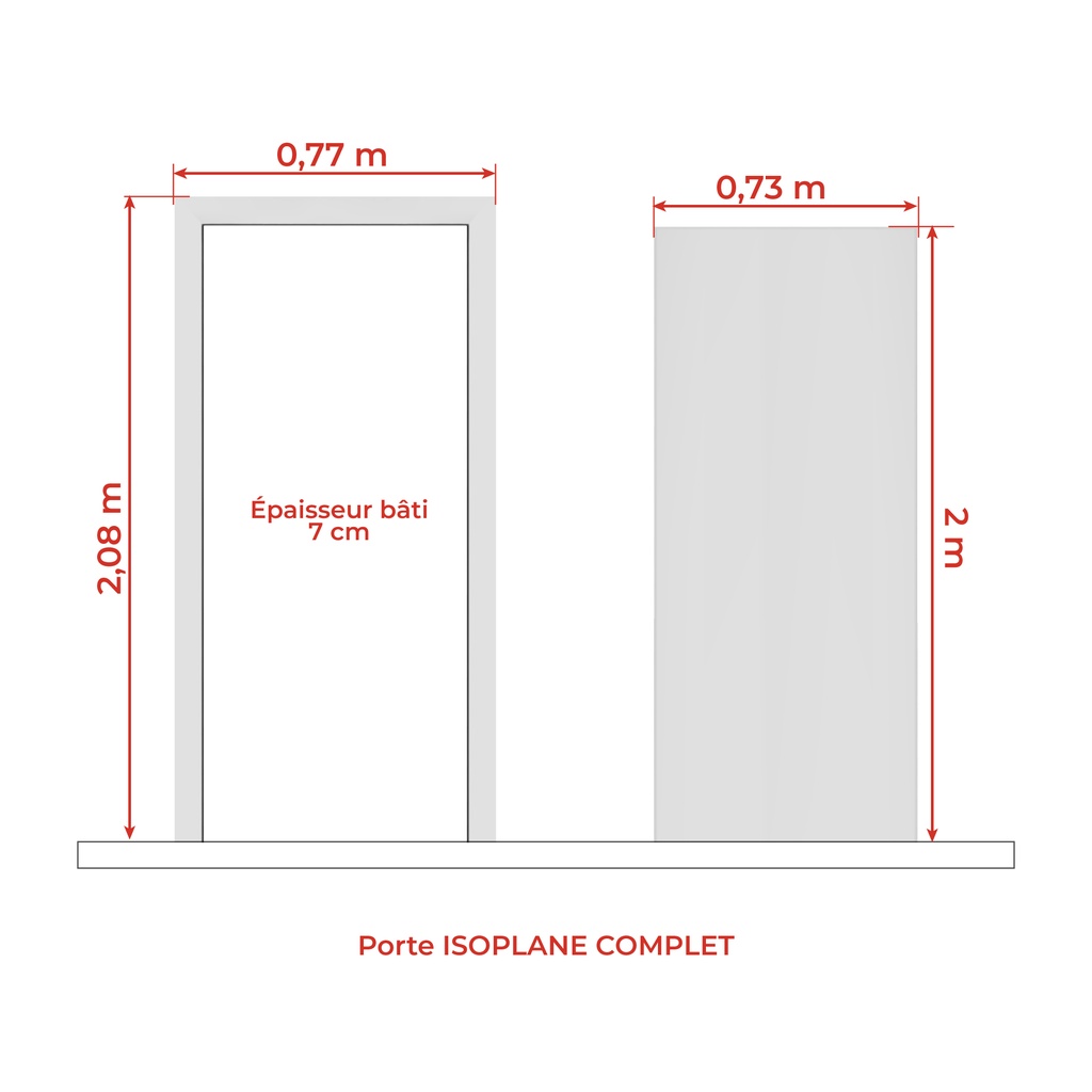 PORTE ISO. COMPLET (1 serrure ,1poignet, 3 paumelles),73m MD01211 DROITE