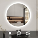 MIROIR  SALLE DE BAIN LED SANS CADRE, ANTI-BUÉE Ø 80 cm ROND IP20 4000 K AC 110-240 V/DC 12 V 1010909002
