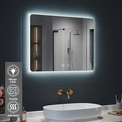 MIROIR  SALLE DE BAIN LED SANS CADRE, ANTI-BUÉE W. 80 x H. 70 cm RECTANGLE IP20 4000 K AC 110-240 V/DC 12 V 1010909003