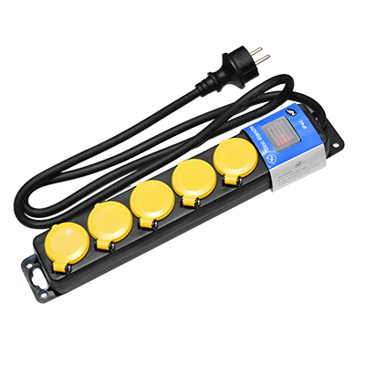 BLOC MULTIPRISE ETANCHE  2P+T 16 A 380W CABLE H07RN-F 3G 1.5 mm2 x 1.5 m IP44 5 PRISES 2100101042