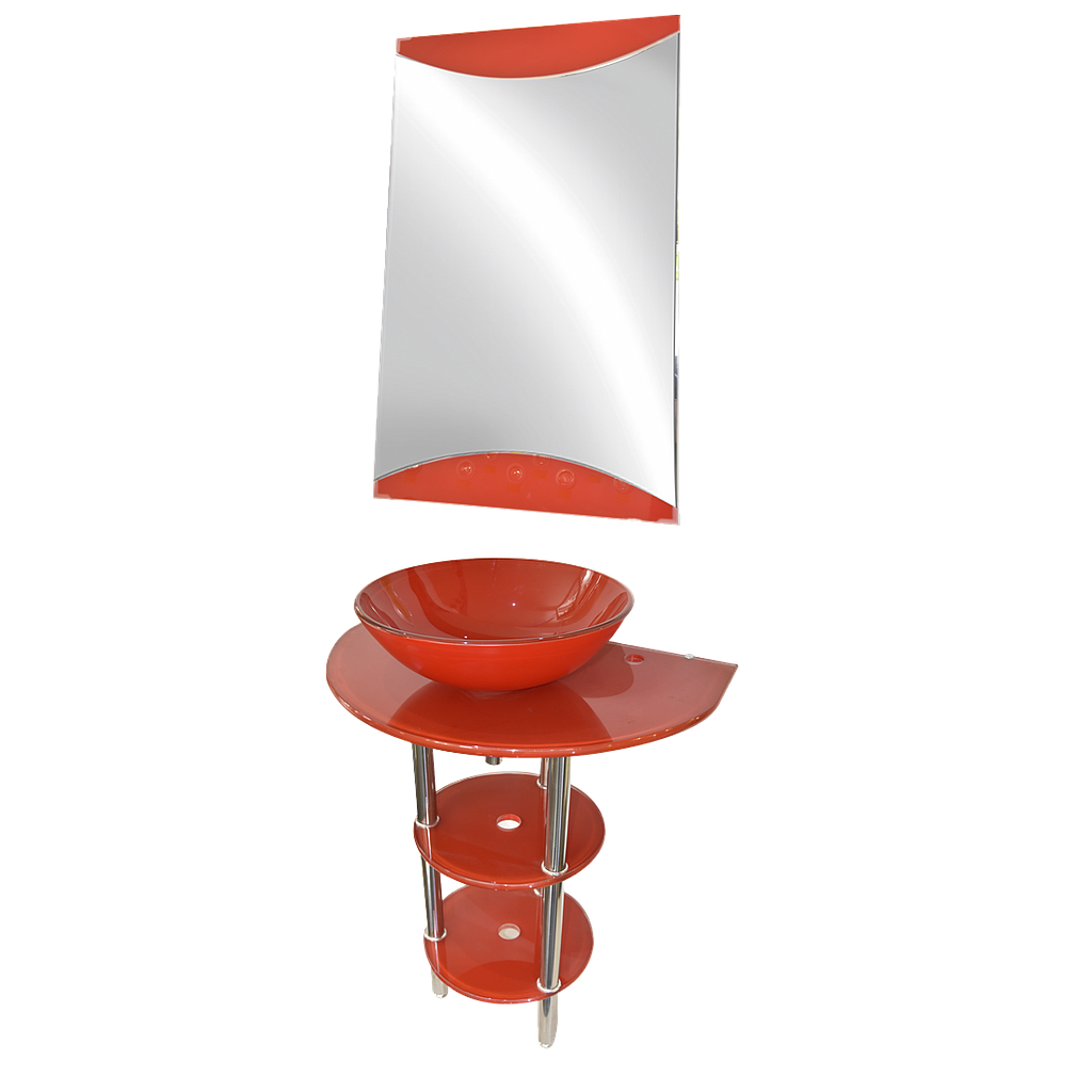Lavabo en verre + miroir JH-058 70x45x1.5cm rouge