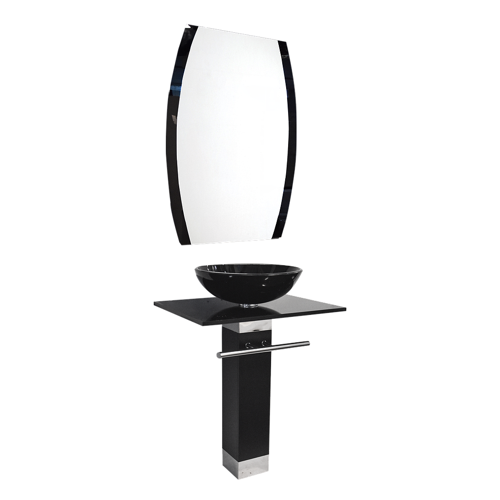 LAVABO EN VERRE + MIROIR+BONDE (2ELMTS)  L60 x H80CM 1010301072
