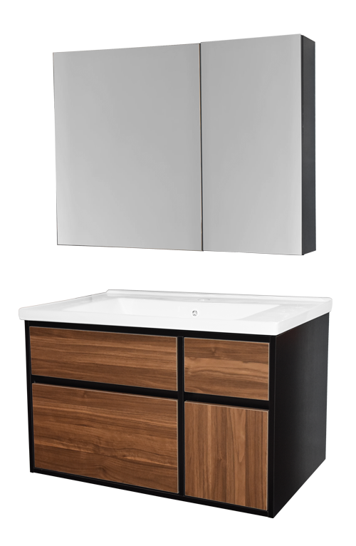 LAVABO  MEUBLE PVC +MIROIR 2ELMTS L.80 x H.46 x D.50 cm  1010301078