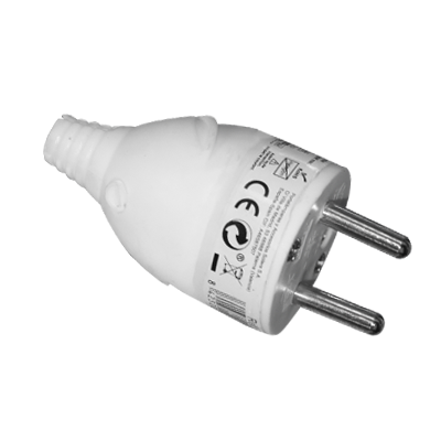 FICHE MALE BLANCHE 16A 250V  2P+T(FR) 3680W MAX 1418F SOLERA