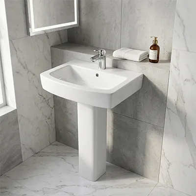 LAVABO AVEC COLONNE BLANC 56,5x43,5cm  DP855B  AQUA