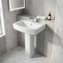 LAVABO AVEC COLONNE BLANC 56,5x43,5cm  DP855B  AQUA