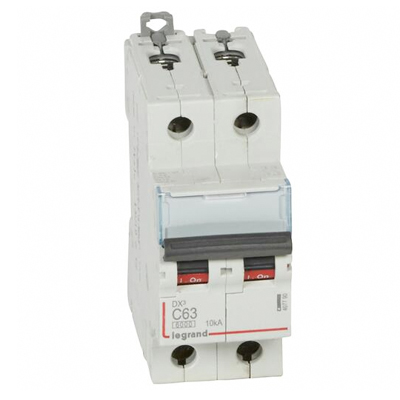 DISJONCTEUR MODULAIRE DX3 2P C63 6000A-10KA VIS-VIS 407790