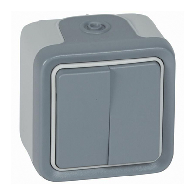 PLEXO INTERRUPTEUR DOUBLE VA ET VIENT 10AX 250V IP55 APPARENT 069715