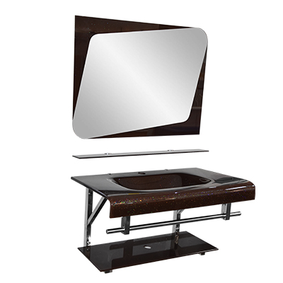 LAVABO EN VERRE AVEC MIROIRE 600x450x15mm (02ELEMENTS)JH-3060 SANS BONDE