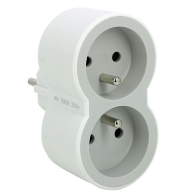 FICHE BIPLITE AVEC 2 PRISES 2P+T FRONTALES 16A 3680W BLC GRIS CLAIR 049431