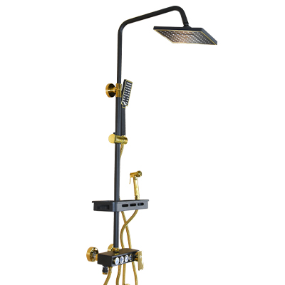 ENSEMBLE BARRE DE DOUCHE BR ST-10B06BR MATERIAU LAITON DOUCHETTE+MITIGEUR+FLEXIBLE 1.5M EKO  NOIR/OR 2110202444