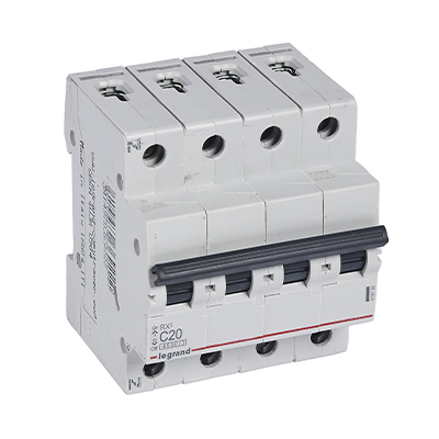 DISJONCTEUR COURBE C ARR/DEP A VIS 4MOD 4P 400V 20A 4.5 - 6kA IP20 IK04 RX3 419742