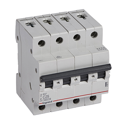 DISJONCTEUR COURBE C ARR/DEP A VIS 4MOD 4P 400V 25A 4.5 - 6kA IP20 IK04 RX3 419743