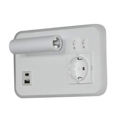 APPLIQUE MURALE  AVEC PRISE EUROPEENNE LED 3+3W 85-285V 50/60HZ 4500K B-161 Left-WH