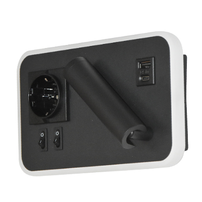 APPLIQUE MURALE  AVEC PRISE EUROPEENNE LED 3+3W   85-265V 50/60Hz  4500k B-161 Left-BLK