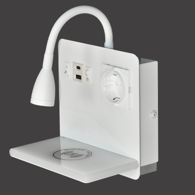 APPLIQUE MURALE AVEC PRISE EUROPEENNE LED 3+3W 85-265V 50/60HZ 40500K  B-169 WH +CHARGEUR SANS FIL