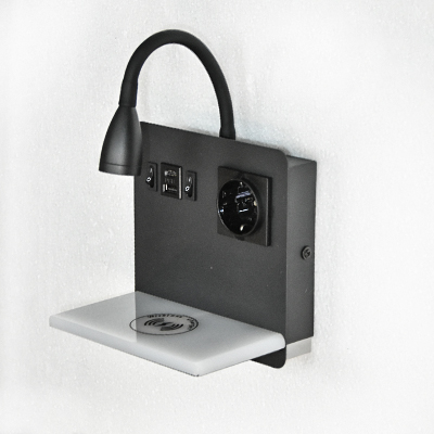 APPLIQUE MURALE AVEC PRISE EUROPEENNE LED 3+3W 85-265V 50/60HZ 4500K  B-169 BLK+CHARGEUR SANS FIL