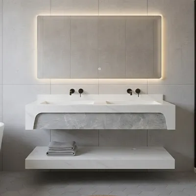 LAVABO MEUBLE + MIROIR LED 1200X500X200MM 2BAC SANS BONDE  AY19-120(600+6018)  3ELM