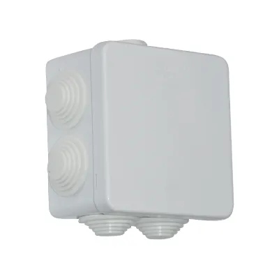 BOITIER ETANCHE, CARREE, L. 85 X L. 85 X H. 50 MM, CE LP55 7 PRESSE-ETOUPES, ABS GRIS CLAIR, 2100601021