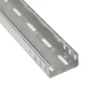 CHEMIN DE CABLE PERFORE EXTERIEUR CE AVEC FRANGE, PERFORATION STANDARD, SANS COUVERCLE, ACIER GALVANISE A CHAUD, H. 50 X L. 100 X L. 3000 X EP. 1 MM – 2100503503 CHROME