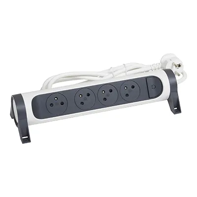 RALLONGE MULTIPRISE BLOC ROTATIF AVEC INTER 1,5M 4X2P+T 230V 3500W 16A BLC GRIS FONCE LEGRAND 049446