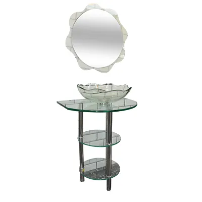 LAVABO EN VERRE 60X60CM  TRANSPARENT 60X45X1,5CM, SANS ROBINET/BONDE AVEC MIROIR JH-058A