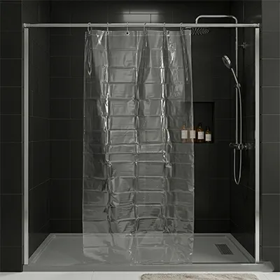 RIDEAU DE DOUCHE IMPERMEABLE (Polyethylene Vinyle Acetate) PEVA 180X180 CM AVEC AIMANT B0926-1(TRANSPARENT)