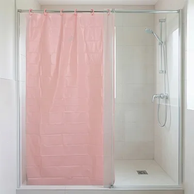 RIDEAU DE DOUCHE IMPERMEABLE (Polyethylene Vinyle Acetate) PEVA 180X180 CM SANS AIMANT B0926-2 (ROSE)