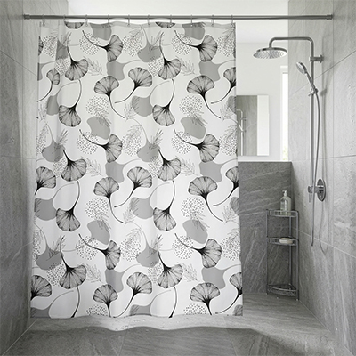 RIDEAU DE DOUCHE IMPERMEABLE (Polyethylene Vinyle Acetate) PEVA 180X180 CM 68G SANS AIMANT S-1061( BLANC+NOIR+GRIS)