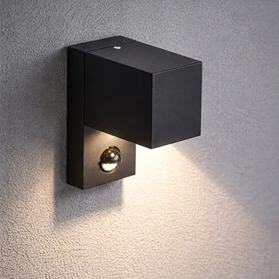 APPLIQUE MURAL ETANCHE ALUMINIUM NOIR AVEC DECTEUR DE MOUVEMENT GU10 MAX 35W 115X75X165 MM XH2021AS