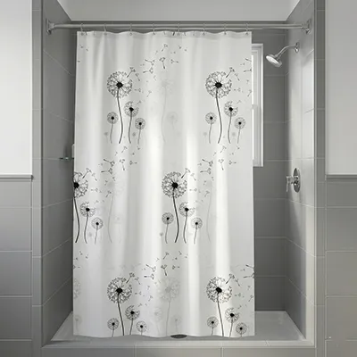 RIDEAU DE DOUCHE IMPERMEABLE (Polyethylene Vinyle Acetate) PEVA 180X180 CM 68G SANS AIMANT S-1061 ( BLANC+NOIR)