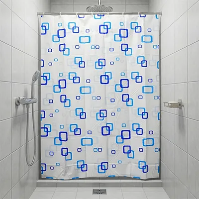 RIDEAU DE DOUCHE IMPERMEABLE (Polyethylene Vinyle Acetate) PEVA 180X180 CM 68G SANS AIMANT S-1061 ( BLANC+BLEU)