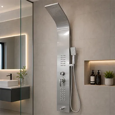 COLONNE DE DOUCHE AVEC ROBINETTERIE Integree Douchette+mitigeur+flexible Inox 1,5m 1500x2200mm 2110202434