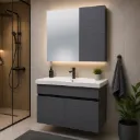 LAVABO MEUBLE SALLE DE BAINS +MIROIR MADAGASCAR 80 CM – PORTES COFFRET EN MEMBRANE 90-1244  3ELMT (CLK)