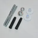 Kit de fixation murale pour lavabo (goujon double filetage 120MM ; rondelle plastique epaisse ; cheville grise Ø12 ; rondelle metallique) - 14 0101 (IZP)