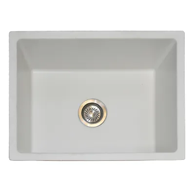 EVIER QUARTZ SIMPLE BAC 24x18x10 MILKY WHITE BOND ROND AVEC FLEXIBLE (UE)