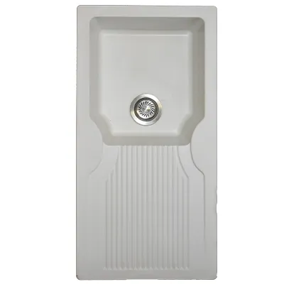 EVIER QUARTZ SIMPLE BAC 36x18   MILKY WHITE BOND ROND AVEC FLEXIBLE (UE)