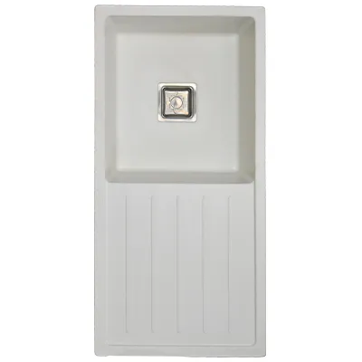 EVIER QUARTZ SIMPLE BAC 36x18  MILKY WHITE BOND CARRE AVEC FLEXIBLE  (UE)
