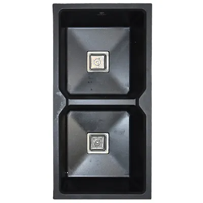 EVIER QUARTZ DOUBLE BAC 37x18  GALAXY BLACK BOND CARRE AVEC FLEXIBLE  (UE)