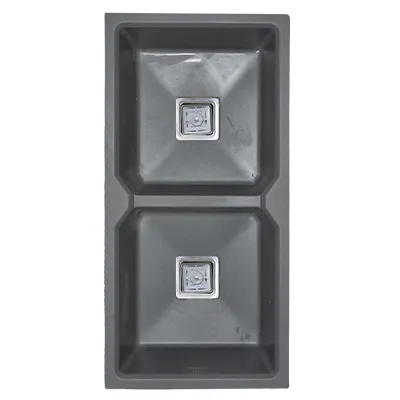 EVIER QUARTZ DOUBLE BAC 37x18 MIDNIGHT GREY BOND CARRE AVEC FLEXIBLE (UE)
