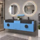 Lavabo meuble double vasque + miroir lumineux LED 150x40cm avec vis de fixation mural JH-2301