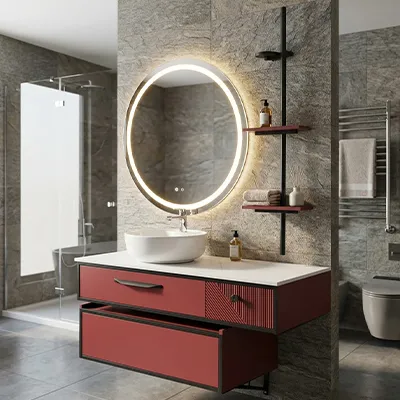 LAVABO MEUBLE SIMPLE VASQUE + MIROIR LUMINEUX LED 120x50CM AVEC VIS DE FIXATION MURAL JH-P2306