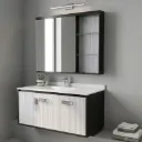 LAVABO MEUBLE SIMPLE VASQUE + ETAGERE A ECLAIRAGE LED ET INTERRUPTEUR A DETECTEUR DE MOUVEMENT 100x50CM AVEC VIS DE FIXATION MURAL JH-2379