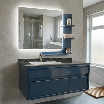 LAVABO MEUBLE SIMPLE VASQUE + MIROIR A ECLAIRAGE LED ET PETIT ETAGERE LATERALE 100x50CM AVEC VIS DE FIXATION MURAL JH-2396