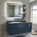 LAVABO MEUBLE SIMPLE VASQUE + MIROIR A ECLAIRAGE LED ET PETIT ETAGERE LATERALE 100x50CM AVEC VIS DE FIXATION MURAL JH-2396