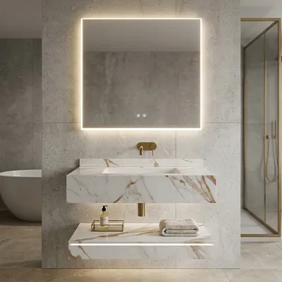 LAVABO MEUBLE SIMPLE VASQUE + MIROIR A ECLAIRAGE LED 80x50CM AVEC VIS DE FIXATION MURAL JH-23133